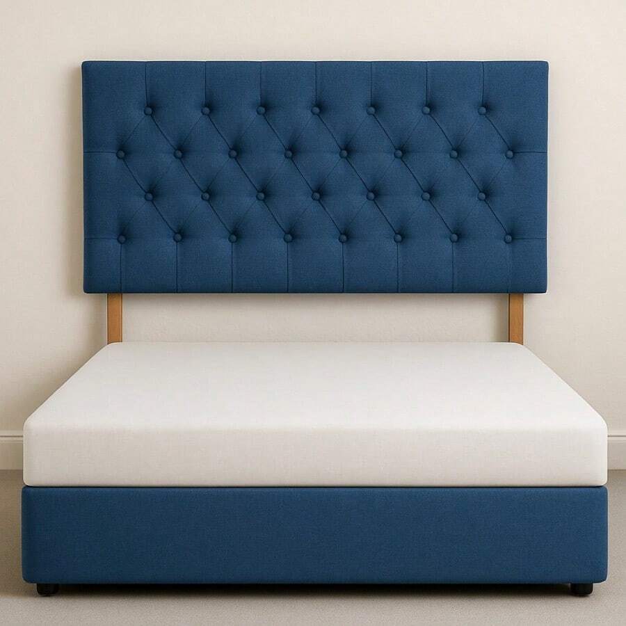 Double 4ft6 20inch Chesterfield Linen Headboard - Denim Linen - View 1