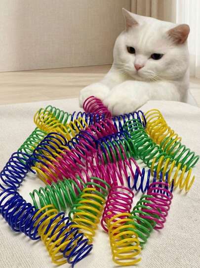 PETSIN Pet Cat Self-Playing Toy, Plastic Colorful Spring Bouncing Interactive Teaser For Cats, Cat Supplies Cat Spiral Spring/Paper Crinkle Toys, 2/4/8/10/12/14/20/30/40/50/60 Pcs, Creative Toys To Kill Time And Keep Healthy Heavy-Duty Plastic Colorful Toys For Batting, Biting, Hunting, Suitable For Kittens, Valentine's Day Gift For Cats/Dogs