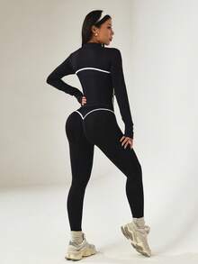 Women's High Waist Seamless Slimming Leggings, Elastic Soft Touch Quick Dry Breathable Butt Lifting Leggings For Hiking, Running, Cycling, Yoga, Casual Wear - Black - View 3