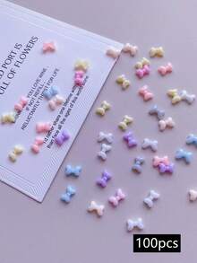 100pcs Candy Color Mini Bow Tie Nail Art Decorations, DIY Bow Ties, Ribbon Nail Art Accessories, Mixed Bow Tie Styles, Nail Art Decor, Nail Art Supplies, Suitable For Holiday And Date Nail Salon Decoration - Multicolor - View 7