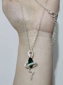 1PC Retro Green Synthetic Zirconia Creative Snake Design Pendant Necklace Gothic Cool Clavicle Chain Party Band Jewelry - Necklace - View 6
