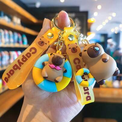Cartoon Cute Capybara Keychain PVC Creative Doll School Bag Pendant Car Key Ring Small Gift