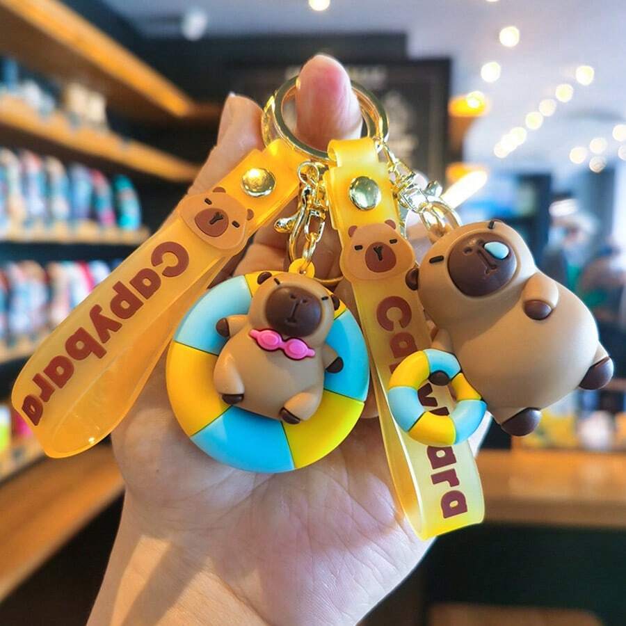 Cartoon Cute Capybara Keychain PVC Creative Doll School Bag Pendant Car Key Ring Small Gift - Multicolor - View 1