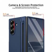 VIETAO 內置筆隱藏式幾何支架噴漆手機殼，適用於 Galaxy Z Fold 6 7 8 Ultra Fold6 Fold7，附強化玻璃螢幕保護貼 - 深藍色 - 查看 7