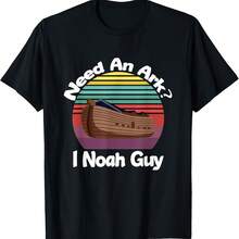 Retro Circle Featuring Noah's Ark - Need An Ark I Noah Guy T-Shirt - 黑色 - 查看 1