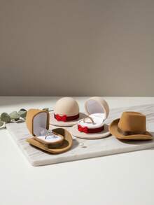 1pc Creative Hat Shaped Jewelry Box, Luxury Flip-Top Mini Ring Box, Cute And Compact Cowboy Hat Jewelry Gift Storage Box, Suitable For Valentine's Day, Wedding Anniversary, Engagement, Gift For Girlfriend, Wife, Boyfriend, Husband, Couples - Multicolor - View 2
