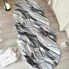 1pc Gray Textured Printed Plush Rug, Soft Faux Fur, Asymmetrical Shape With 1-5cm Trimming Tolerance, Home Decor Mat For Living Room, Bedroom, Bathroom Or Kitchen, Unique Rug, Bedroom Carpet, Decorative Carpet, Small Rug, Carpet, Home Decor, Living Room Carpet - Multicolor - View 2