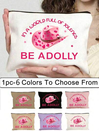 Pink Western Hat Makeup Bag, Be A Dolly Travel Period Costumes Cosmetic Bags, Pink Travel Toiletry Bag, Lightweight Foldable Zipper Bag, Cosmetic & Toiletry Organizer Bag, Zippered Cosmetic Bag, Lightweight Coin Purse, Storage Bag, Travel Accessory, Perfect For Shopping, Versatile Use, Dolly Gifts For Women Music Lovers Fans Sister Daughter Teachers Valentine'S Day And Ramadan Gift