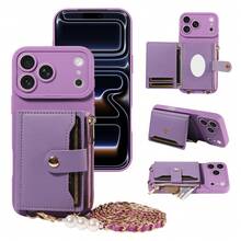 1件装磨砂系列手机壳，带挂绳、镜子、卡槽、拉链钱包和珍珠链，兼容苹果17 Pro Max/17/Air/17 Pro/17e/16/15/14/13/12/11 Pro Max/Plus Mini，三星Galaxy A56/A54/A53/A52/A51/A50/A36/A34/A33/A32/A26/A23/A22/A21S/A16/A14/A13/A12/A06，防震防摔 - 紫色 - 查看 2