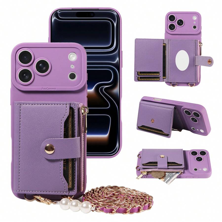 1件装磨砂系列手机壳，带挂绳、镜子、卡槽、拉链钱包和珍珠链，兼容苹果17 Pro Max/17/Air/17 Pro/17e/16/15/14/13/12/11 Pro Max/Plus Mini，三星Galaxy A56/A54/A53/A52/A51/A50/A36/A34/A33/A32/A26/A23/A22/A21S/A16/A14/A13/A12/A06，防震防摔