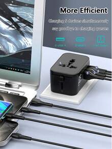 phenomdom 五合一旅行充电器，通用旅行适配器插头，2个Type-C 3A + 2个USB 2.4A快充端口，墙式充电器交流电源插头转换器，适用于美国、欧盟、英国、澳大利亚，USB充电器 - 黑色 - 查看 9