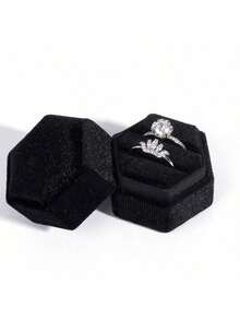 [High-End Velvet Jewelry Box] Daily Storage Hexagonal Shape Ring Jewelry Special Packaging Box Jewelry Storage Box Exquisite Gift - 黑色 - 查看 1