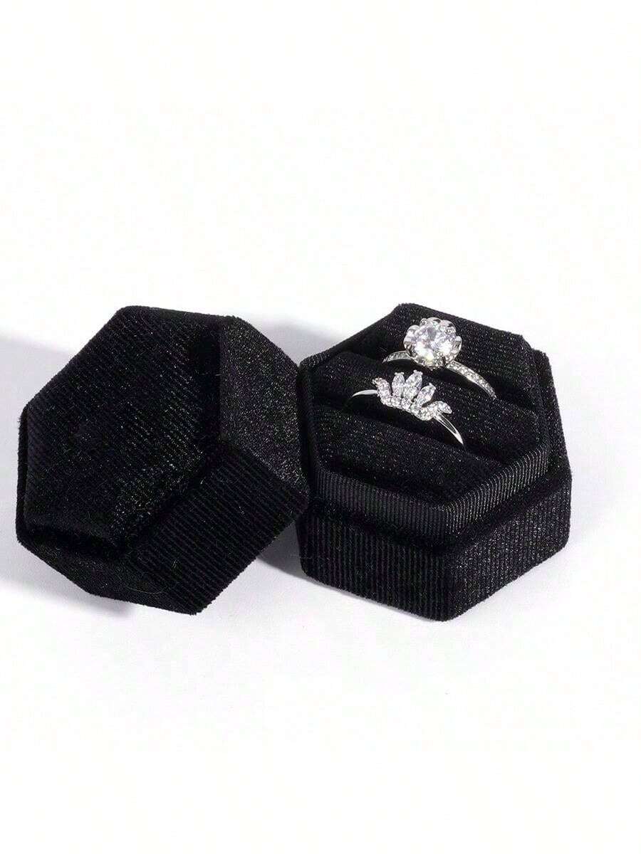 [High-End Velvet Jewelry Box] Daily Storage Hexagonal Shape Ring Jewelry Special Packaging Box Jewelry Storage Box Exquisite Gift - 黑色 - 查看 1