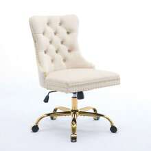 Home Office Chair, Modern Velvet Upholstered Suede Button Home Office Chair With Gold Metal Base, Adjustable Office Chair, Beige Swivel Office Chair De1923bg - Beige - View 8