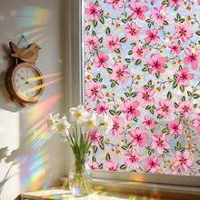 1片春季窗贴，静电吸附粉色花藤玻璃贴纸，隐私遮光膜，适用于厨房、浴室和家居装饰 - 彩色 - 查看 6