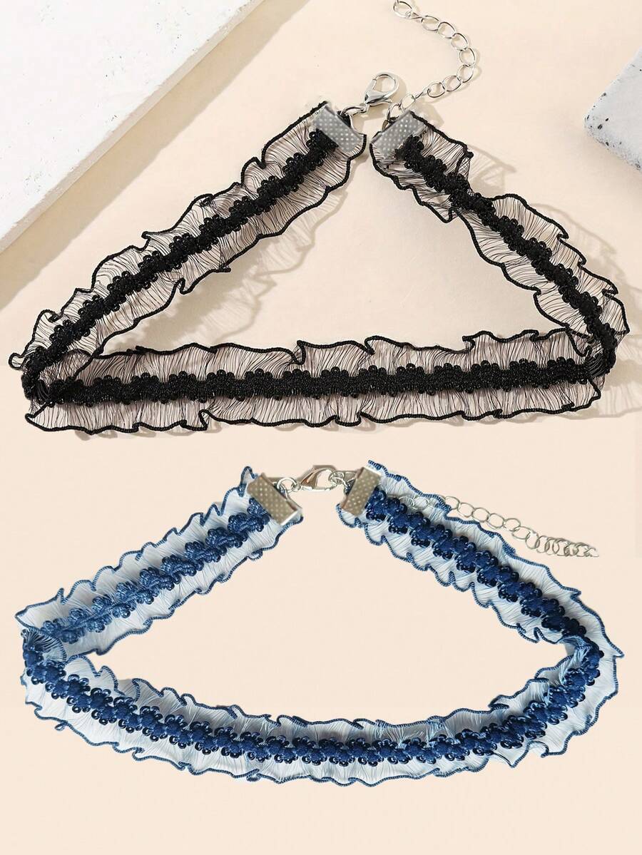 1pc Women's Retro Fashion Elastic Mesh Wavy Necklace Gothic Choker Collar Necklace - Multicolor - View 1