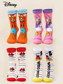 Disney 迪士尼 1/3/5 双装 春夏迪士尼经典角色（唐老鸭/高飞/米妮/米奇/黛丝/布鲁托）大胆波普艺术风格混搭图案条纹弹力透气船袜 日常休闲/国际妇女节/圣帕特里克节迪士尼角色袜 柔软舒适时尚袜 青少年及成人 - 彩色 - 查看 2
