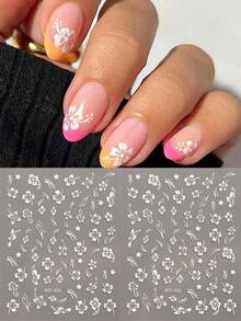2 piezas Pegatinas de arte de uñas 3D de flor de hibisco, calcomanías de uñas florales rosa y blancas, láminas de uñas de hojas tropicales para el verano - Multicolor - Ver 12