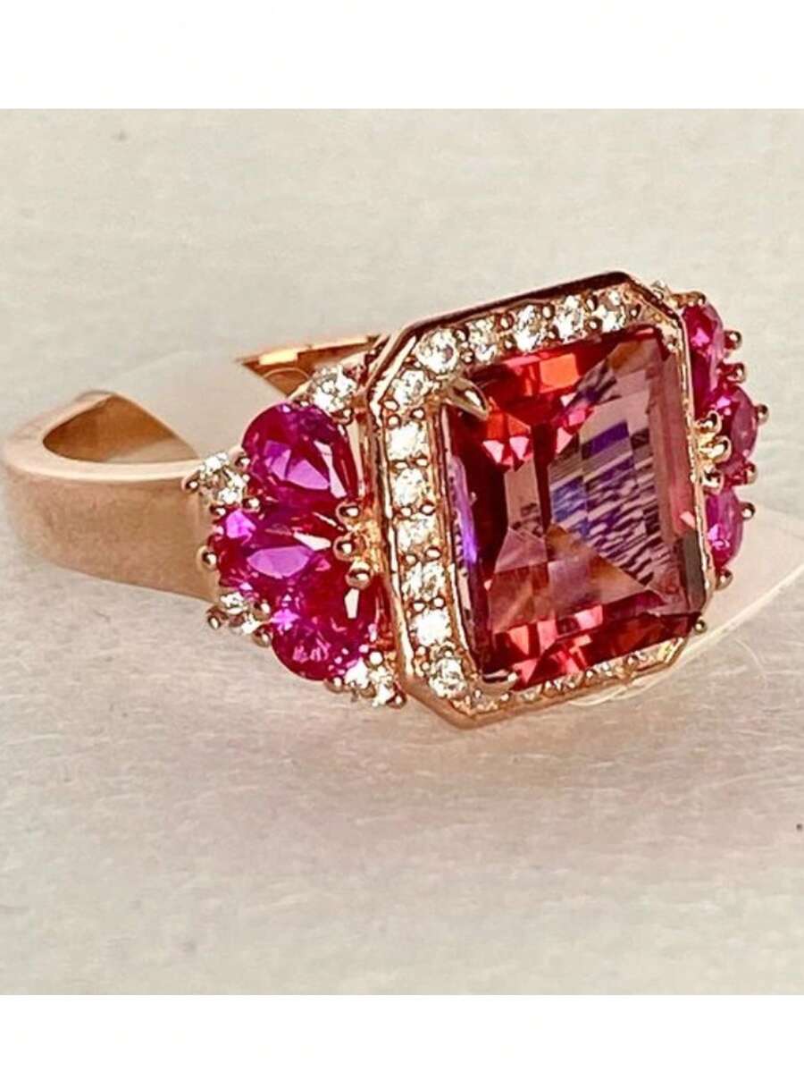 14k Gold Plated Sparkling Cubic Zirconia Women's Wedding Ring, Elegant Bridal Engagement Jewelry, Romantic Anniversary Gift, Available In Multiple Sizes - Gold - View 1