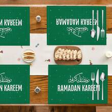 1pc/4pcs/6pcs Arabic Calligraphy & Plaid Pattern Linen Placemats, Ramadan Blessings, Ramadan Gifts, Ramadan Decor, Islamic Holiday Decoration, Suitable For Dining Table, All Seasons, Washable, Home Decor, Table Mats, Coasters, Kitchen Dining Mats, Indoor Outdoor Party Decoration, Ideal Gift - Multicolor - View 4