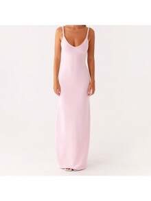 Women's Twisted Straps Bodycon Long Maxi Dress Summer Sleeveless Spaghetti Straps Slim Fit Deep V-Neck Backless Cami Dress Party Clubwear Holiday Beachwear Solid Color Tank Dress Sundress - 淺粉色 - 查看 6