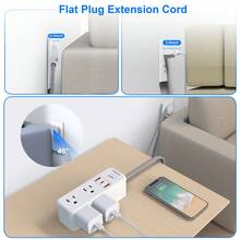 JcBlaon Power Strip Surge Protector - 6 Widely Outlets With 3 USB Ports (1 USB C), 3-Side Outlet Extender Strip, 5 Ft Extension Cord Flat Plug, Wall Mount Small Power Strip For Travel Home Office College Dorm - View 9