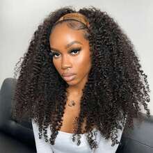 bling hair 14 16 Inch Kinky Curly Human Hair Half Wig 200% Density 3 In 1 Seamless Flip Over Half Wigs Human Hair Glueless Wear And Go Beginner Friendly Deep Wave Wigs Human Hair Drawstring Headband Wigs For Women - Natural Black - View 9