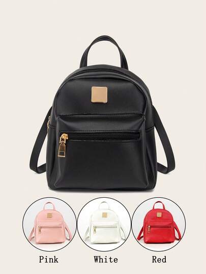 1pc Girls' Classic Backpack, Adjustable Shoulder Straps, Front Zipper Pocket, Suitable For Commuting And Sports