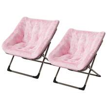 Silla Plegable Tipo Luna para Adultos, Sillón Lounge Cómodo con Estructura De Acero y Pelo Sintético Suave, Sin Montaje, para Salón, Dormitorio o Apartamento - Rosa con patas doradas 200 (color piel de conejo 8) sin reposapiés - Ver 2
