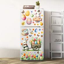 88片/9张可重复使用的PVC复活节静电窗贴，图案包括可爱的兔子、彩蛋、蝴蝶、鲜花和车辆，以及“复活节快乐”字样——是返校、复活节、狂欢节和新年礼物的理想之选。 - 彩色 - 查看 6