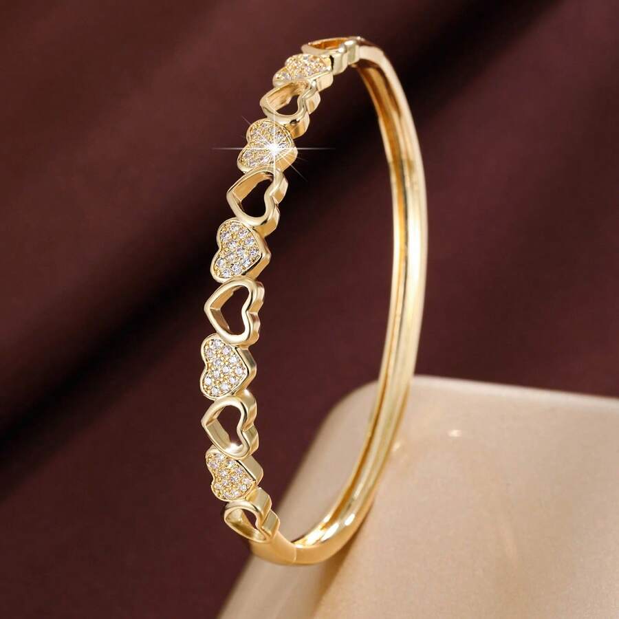 1pc Elegant Heart-Shaped Cubic Zirconia Inlaid Women's Fashion Bracelet, Valentine's Day Gift - Multicolor - View 1