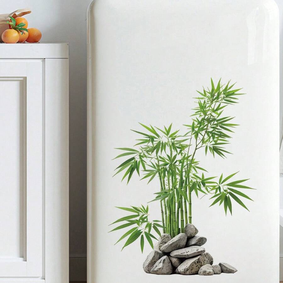 1pc Green Bamboo And Rock Garden Wall Sticker, Perfect For Adding A And Peaceful Atmosphere To Home, Bedroom, Living Room And Spaces. Self-Adhesive Wallpaper Brings Vibrant Spring Vibe To Your Home - Multicolor - View 1