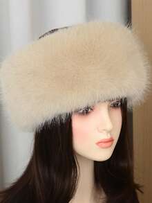 1pc Autumn/Winter Plush Solid Beanie Hat, Thickened Faux Fur Trim Warm Hat With Loop, Wig Cap, For Women - Multicolor - View 5
