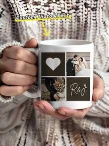 1pc Customized Mug, Personalized Wedding Photo & Letter Collage Mug, Creative Wedding Gift, Personalized Mug, Unique Gift, Couple Gift Idea, Elegant Wedding Souvenir Gift, Suitable For Valentine's Day, Wedding, Anniversary And Party Occasions - Multicolor 4 - View 2