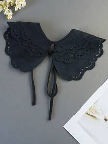 1 chiếc khăn choàng thời trang nữ màu trắng thêu họa tiết, cổ áo giả, xếp lớp bèo nhún, thích hợp sử dụng hàng ngày. - Đen-A - Xem 2