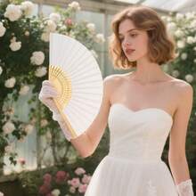 10把空白折扇，婚礼回礼，DIY手绘纸扇 - 白色 - 查看 5