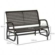 Poly Rattan Swing Chair, 2-Seater, Garden Bench With Backrest, Bench, Park Bench, Brown, 70 X 120 X 84 Cm - Black - View 3