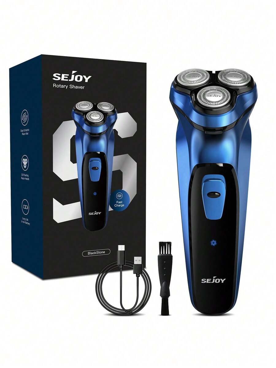 sejoy Electric Shaver, 3D Curved Blade Mesh, Cordless Washable Electric Shaver With Trimmer, Power Indicator Light, Fast Charging, Long-Lasting Use - Dusty Blue - View 1