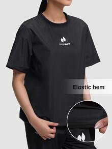 HOTSUIT 女士桑拿服，吸汗桑拿上衣，减肥运动跑步短袖衫 - 黑色 - 查看 5