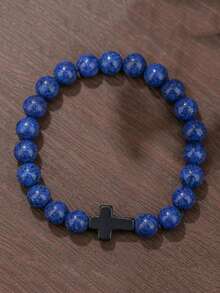 Bestselling Turquoise Cross Beaded Bracelet For Men, Tiger Eye, White Sandalwood, Black Obsidian, Lapis Lazuli Bead Bracelet Jewelry - Bracelet - View 16