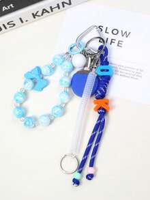 1pc Elegant Fashion Dopamine Braided Tassel Beaded Keychain, Chic Girl Backpack Charm Accessory - A - View 4