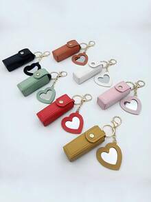 1个创意新款迷你心形镜面口红盒，皮革口红包，钥匙扣挂件，汽车装饰挂件，背包挂饰，时尚钥匙扣挂件，旅行化妆包，零钱包，收纳袋，多功能收纳盒，可装硬币、化妆品、口红、钱包、手提包挂件 - 彩色 - 查看 4