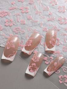 2 piezas Pegatinas de arte de uñas 3D de flor de hibisco, calcomanías de uñas florales rosa y blancas, láminas de uñas de hojas tropicales para el verano - Multicolor - Ver 4