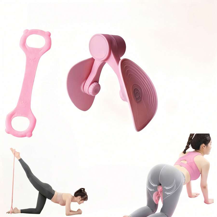 2pcs Kegel Exercise Device And 8-Shaped Resistance Bands, Beautiful Legs And Back Fitness Equipment, Female Pelvic Floor Muscle Exerciser, Inner Thigh Trainer, Leg Exerciser, Yoga, Pilates, Stretching - Pink - View 1