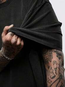 Unisex Acid-Washed T-Shirt Featuring A Double-Sided Retro Print Of 'Fallout: New Vegas', Designed With Lightweight Geometric Patterns, Perfect For Casual Summer Streetwear. - Black - View 3