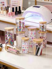 Frasco de almacenamiento hermético de vidrio borosilicato de alta calidad, adecuado para granos, cereales, frutas secas, cáscaras de cítricos secos y hojas de té. Forma de cilindro recto, emparejado con tapa de bambú, diseño transparente minimalista, adecuado para el almacenamiento doméstico. - transparente - Ver 8