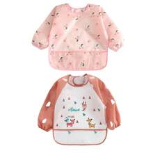 2件套新生儿反穿围兜，婴儿喂食罩衫，婴儿进食服，男女通用 - 彩色 - 查看 10