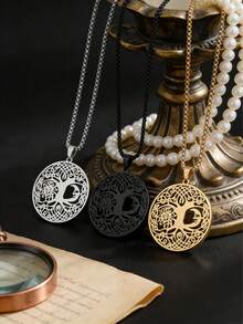 1PC New Casual Fashion Tree Of Life Pendant Necklace, Hollow Design, Sun And Moon Cartoon Pattern, Men's Classic High-Quality Stainless Steel Jewelry Accessories, Ideal Holiday Gift - Fashion - View 12