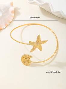 1pc Unique Metal Seashell Cuff Bracelet, Suitable For Women To Wear On Vacation - Golden - View 2