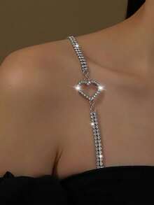 2pcs Set New Arrival Triple Row Rhinestone Bra Shoulder Straps, Luxury Fashion Shoulder Chain, Bridal Wedding Accessory, Showcases Your Beautiful Back, Matching Strapless Dress - Silver - View 9